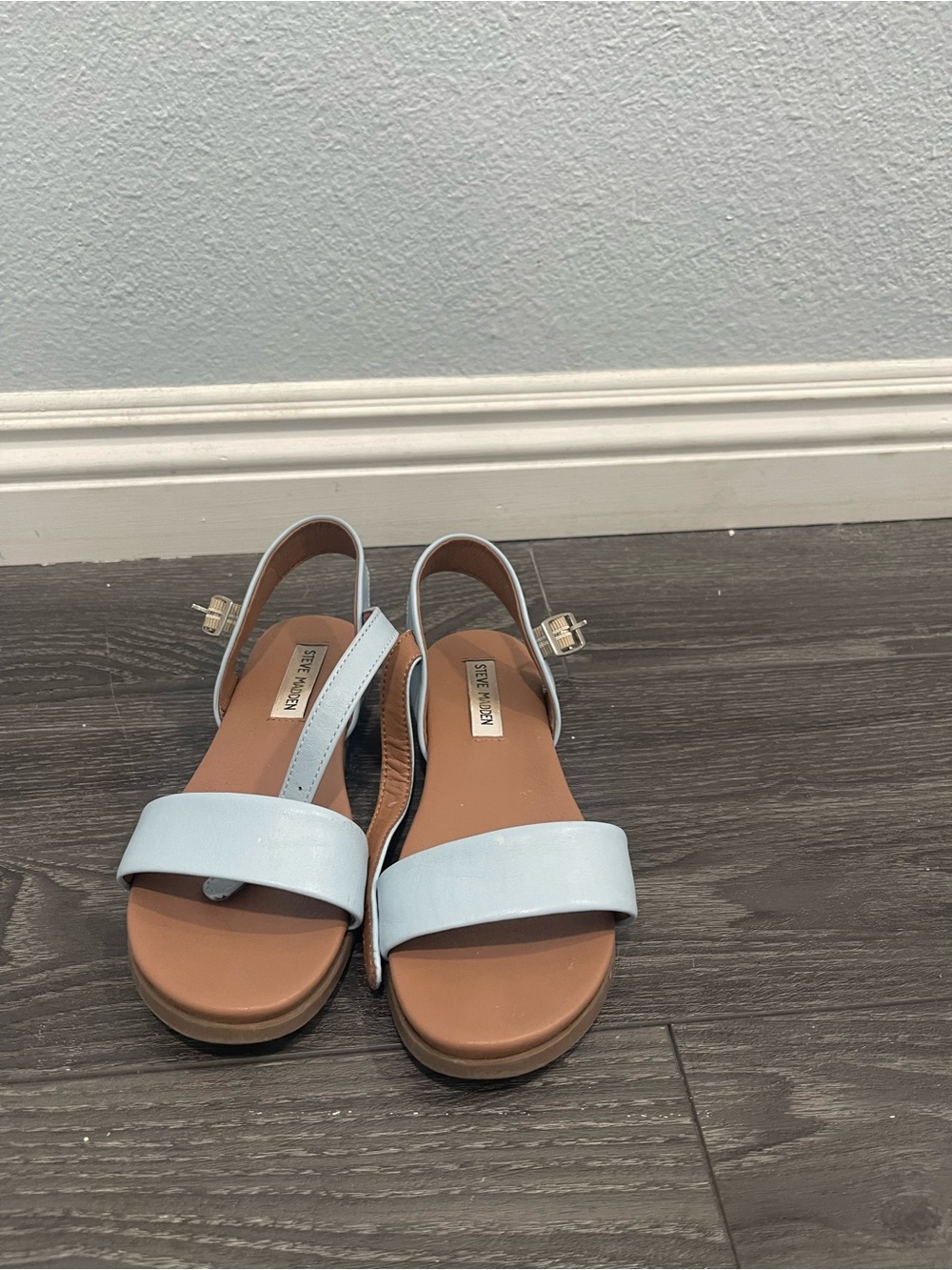 Steve Madden Light Blue Slingback Sandals with Tan Footbed